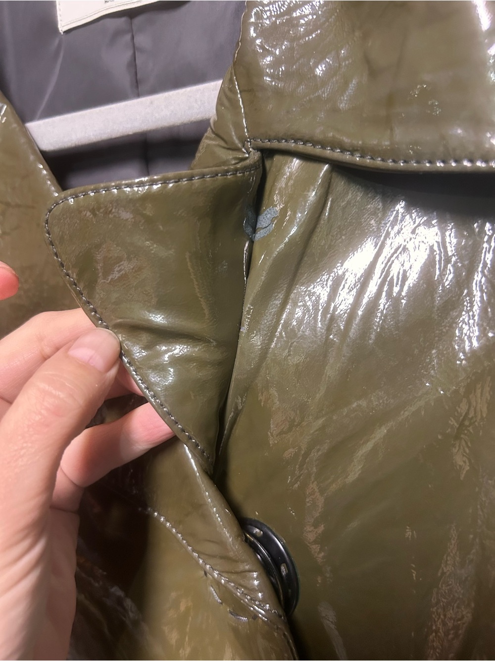 Authentic Prada elephant grey (green)Patent Trench Coat with flaws - Picture 6 of 16